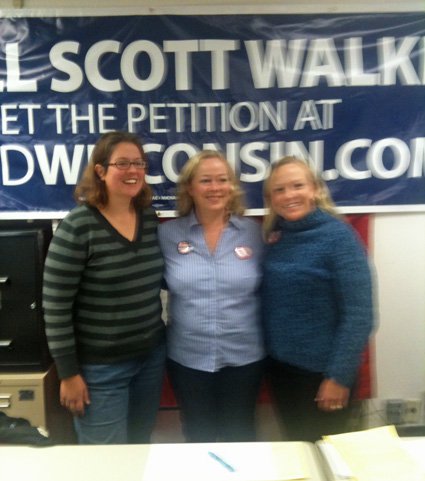 Julie Wells (center) with friends Erin Sievert and Sarah Hammer, co-coordinators for the recall effort in Jefferson County.
